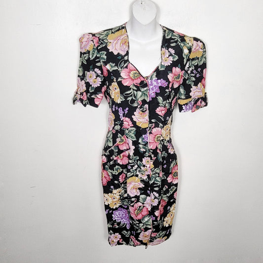 JECH1 - Vintage 80s/90s Brioche California floral print dress. Size 3/4