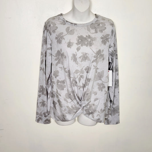 NOFF2 - NEW - Shambhala grey floral print long sleeved knotted top. Size large