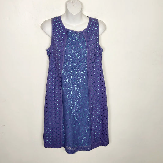 CKLB1 - Nine West Blue Overlay Turquoise Lined Sleeveless Casual Dress. Size 6
