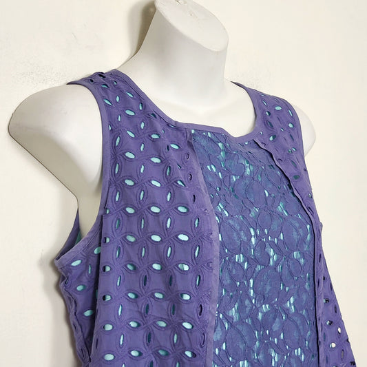 CKLB1 - Nine West Blue Overlay Turquoise Lined Sleeveless Casual Dress. Size 6
