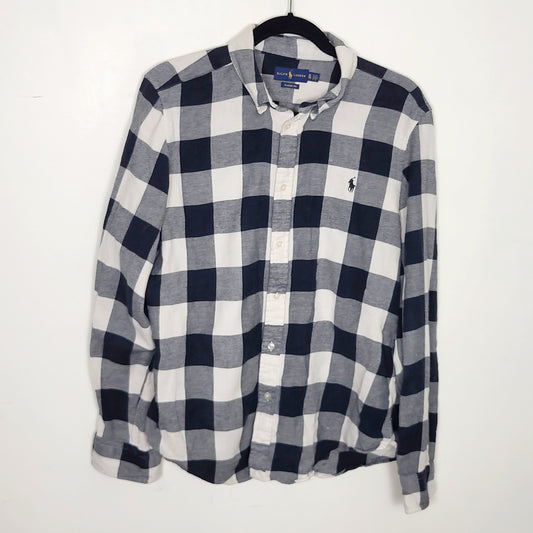 CKLB1 - Polo Ralph Lauren black plaid classic fit button down casual shirt. Ladies XL