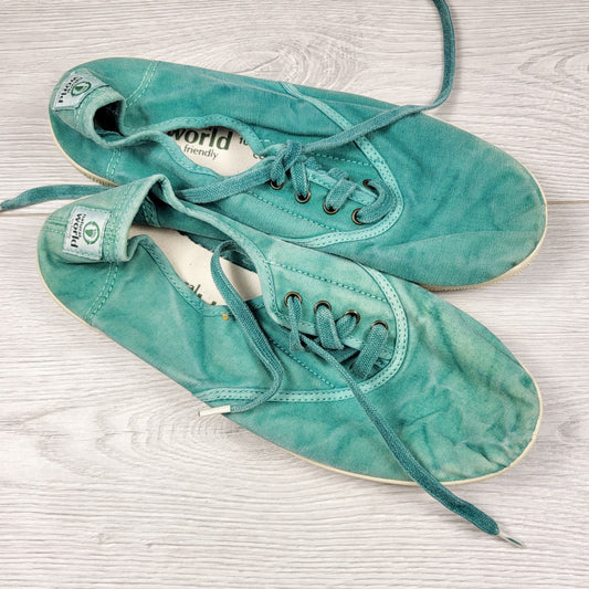 CKLB - Natural World teal eco-friendly organic cotton sneakers. Size 38 (ladies 7.5 - 8)