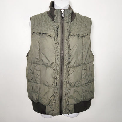 AGLL1 - Sanctuary Couture olive green ruffled puffer vest. Size large