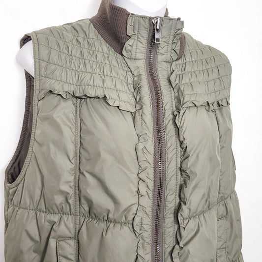 AGLL1 - Sanctuary Couture olive green ruffled puffer vest. Size large