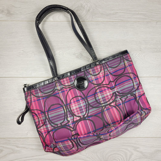 AMLE1 - Coach Jewel Tone Poppy Tartan Plaid Signature Tote Bag