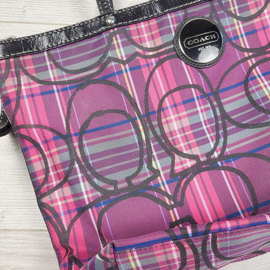 AMLE1 - Coach Jewel Tone Poppy Tartan Plaid Signature Tote Bag