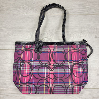 AMLE1 - Coach Jewel Tone Poppy Tartan Plaid Signature Tote Bag
