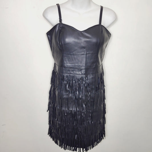 AMLE1 - Guess black faux leather fringe dress. Approx size small
