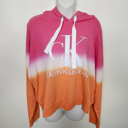 AMLE1 - Calvin Klein pink and orange dip dye style pullover hoodie. Size large