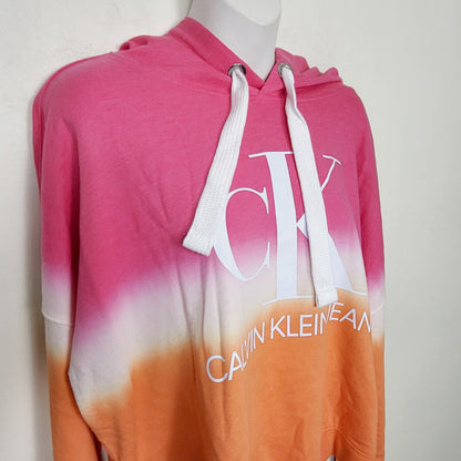 AMLE1 - Calvin Klein pink and orange dip dye style pullover hoodie. Size large