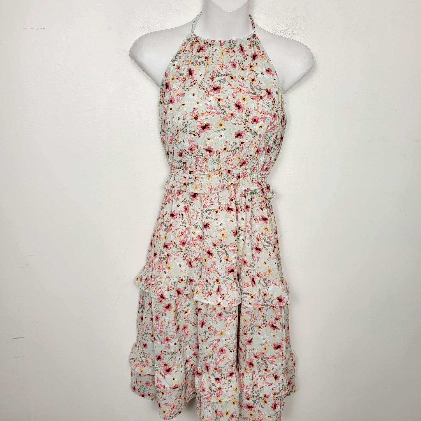 AMLE1 - Monteau mint green floral print sleeveless dress. Size XS