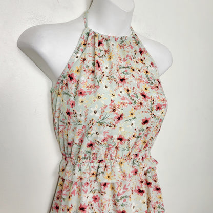 AMLE1 - Monteau mint green floral print sleeveless dress. Size XS
