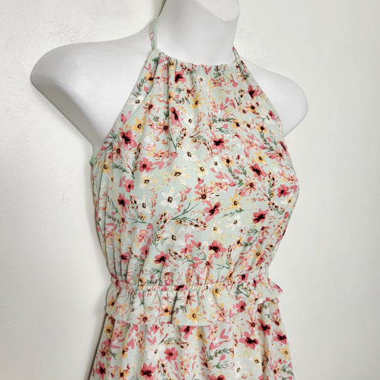 AMLE1 - Monteau mint green floral print sleeveless dress. Size XS