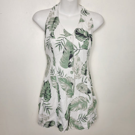 AMLE1 - New without tags - Dynamite leaf printed low back linen romper. Size XS