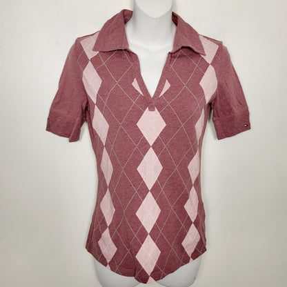 AMLE - Tommy Hilfiger pink aryle print collared t-shirt. Size XS