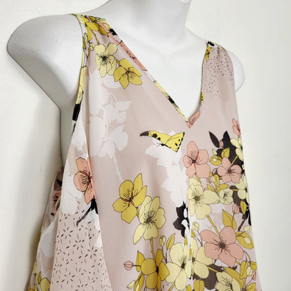 AMLE1 - Guess pink floral print flowy chiffon cold shoulder top. Size small