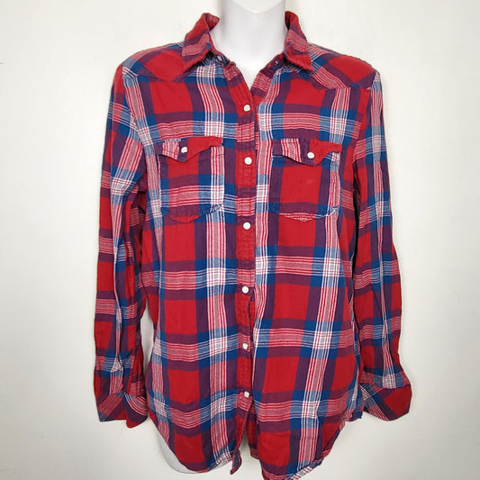 DZAV2 - Rubbish red plaid snap button shirt. Size XS