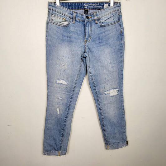 DZAV2 - Gap distressed boyfriend fit jeans. Size 26 (measure as a 28)