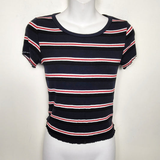 DZAV2 - Garage navy striped rib knit cropped t-shirt. Size small