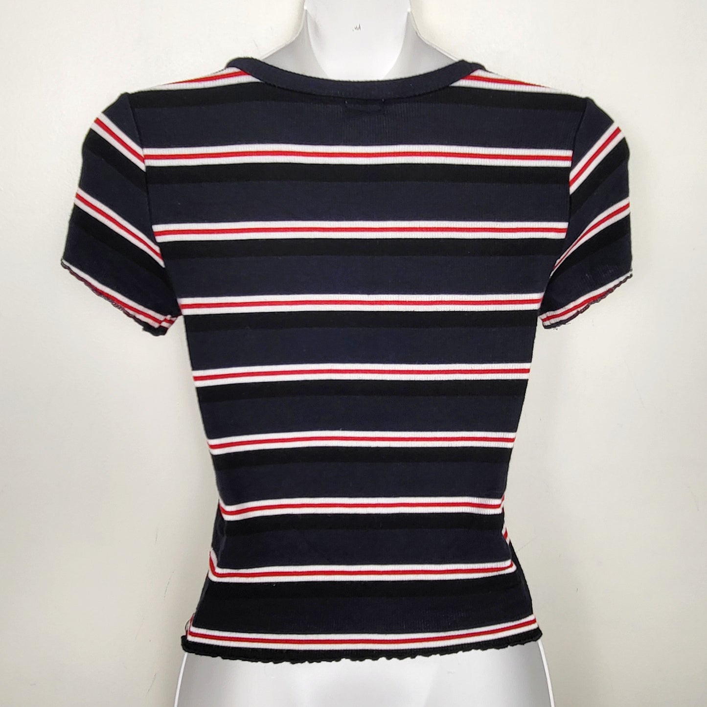 DZAV2 - Garage navy striped rib knit cropped t-shirt. Size small