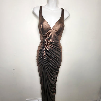JKZ1 - Betsy Adam metallic copper ruched gown. Size 8