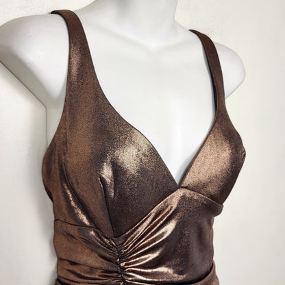 JKZ1 - Betsy Adam metallic copper ruched gown. Size 8