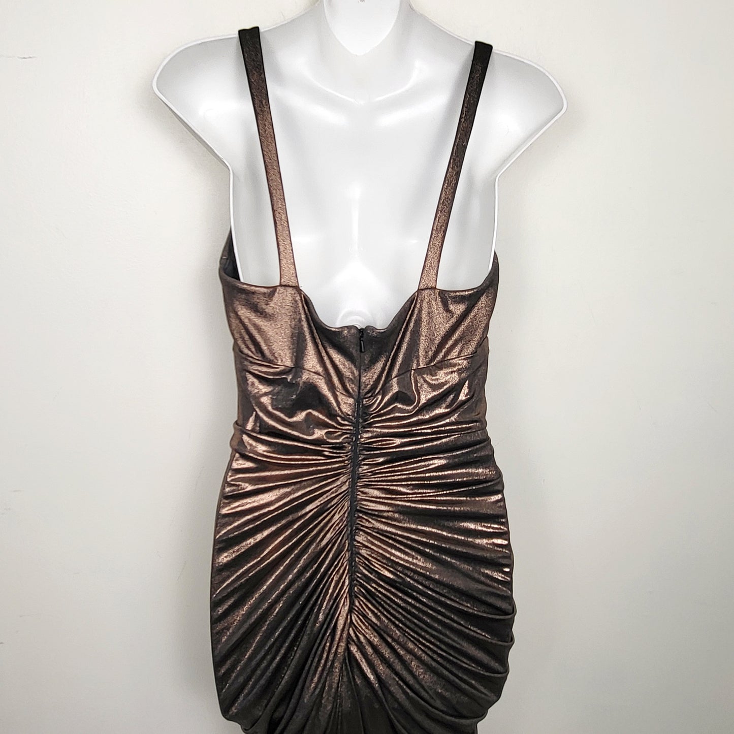 JKZ1 - Betsy Adam metallic copper ruched gown. Size 8