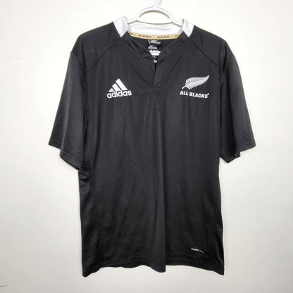 COWN1 - Adidas black New Zealand All Blacks Home replica jersey shirt. Size large