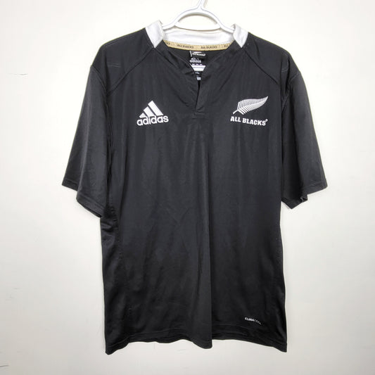 COWN1 - Adidas black New Zealand All Blacks Home replica jersey shirt. Size large