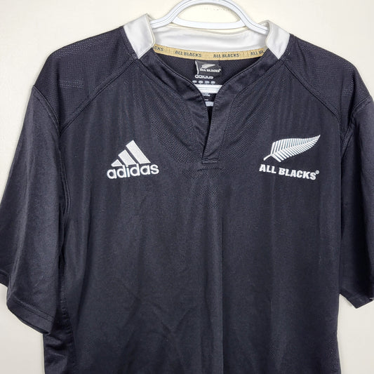 COWN1 - Adidas black New Zealand All Blacks Home replica jersey shirt. Size large