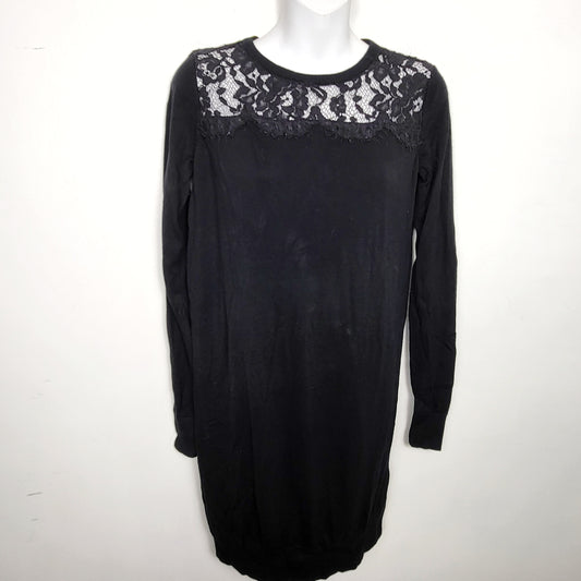 JKZ - Vera Moda black black lightweight knit dress with lace yoke.  Size small