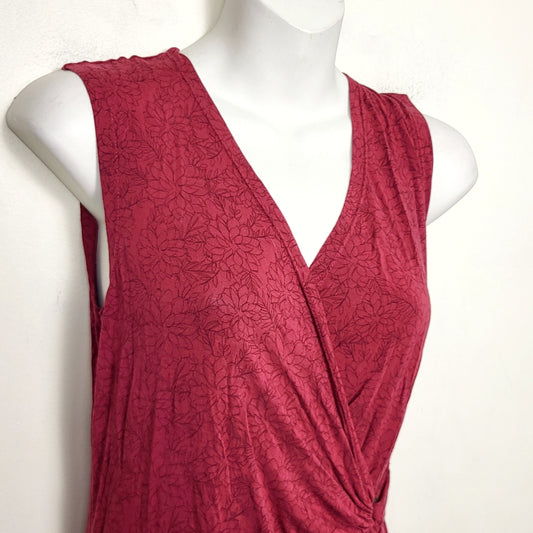 JKZ - Nomads cranberry floral print hemp "Eden" wrap dress. Size small
