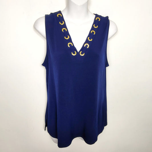 JKZ - Michael by Michael Kors nautial blue sleeveless top with gold lace up detail. Size small