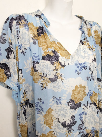 LIRE1 - Part Two Copenhagen blue floral print "Celeste" blouse. Size 38 (Large)