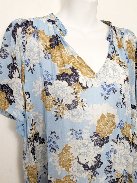 LIRE1 - Part Two Copenhagen blue floral print "Celeste" blouse. Size 38 (Large)