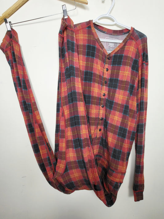 JJON2 - Saxx plaid Nightcrawler onesie. Men's size XL