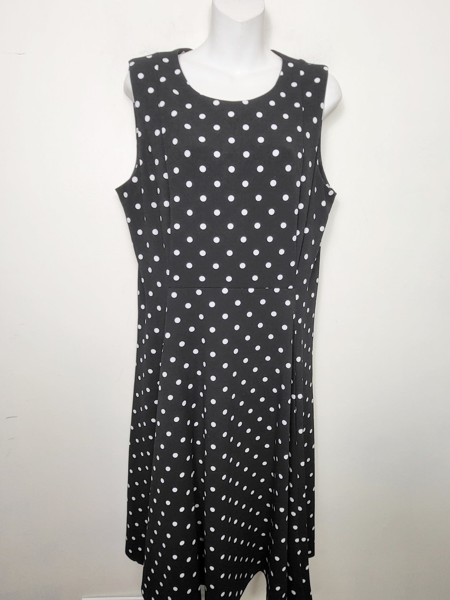 JJON2 - Calvin Klein black and white polka dot sleeveless fit and flare dress. Size 14