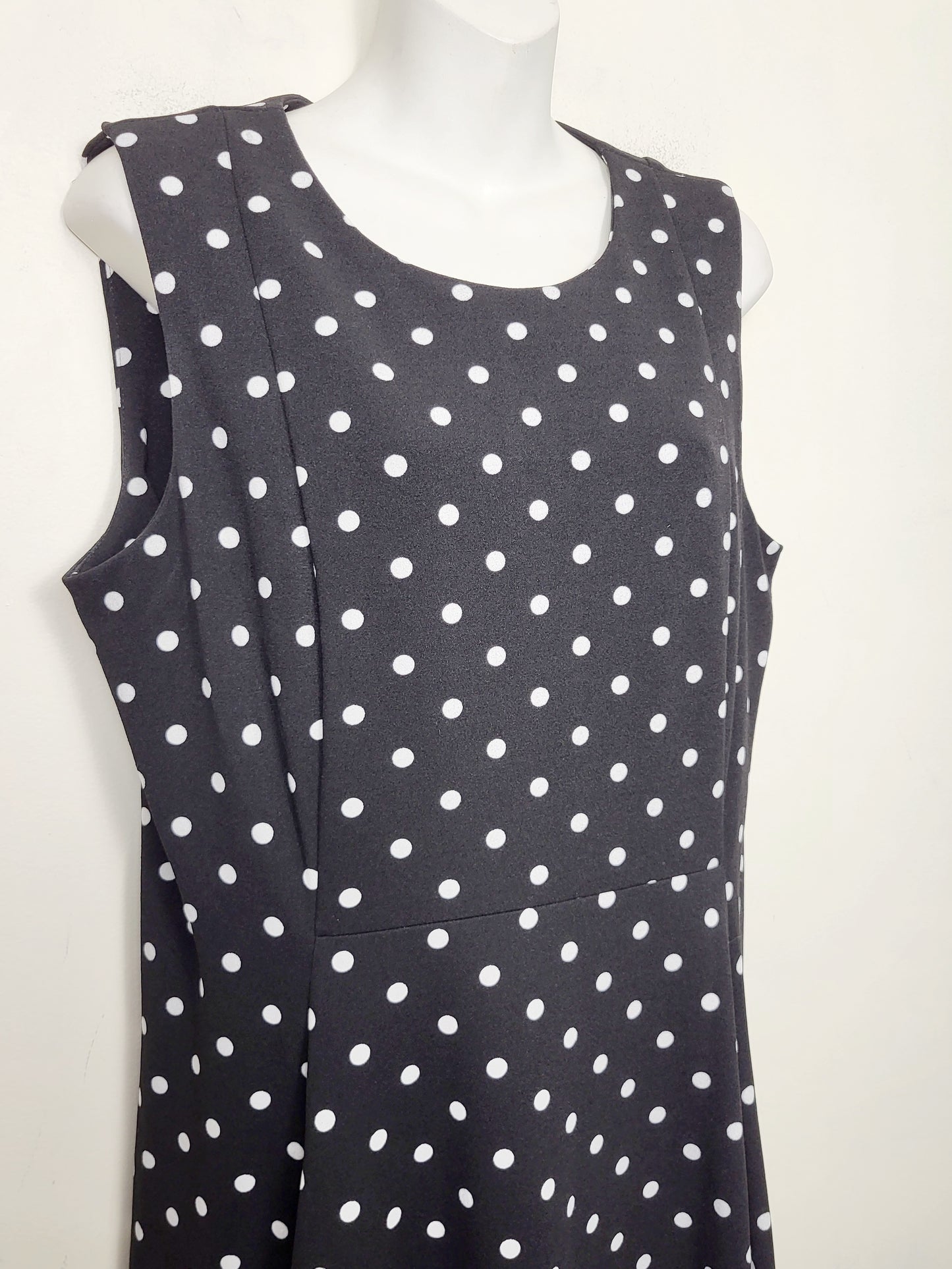 JJON2 - Calvin Klein black and white polka dot sleeveless fit and flare dress. Size 14