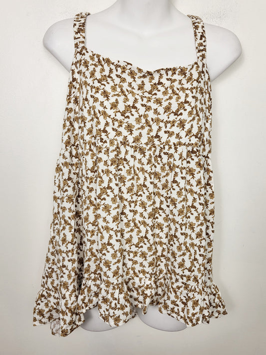 DOKN1 - Re:Blu floral print linen look rayon peplum top. Size large