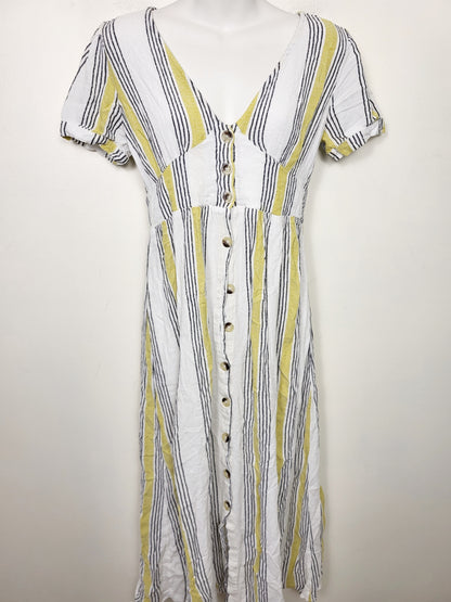 DOKN1 - Bershka white and yellow striped dress. Size medium