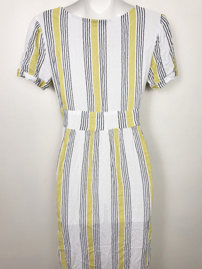 DOKN1 - Bershka white and yellow striped dress. Size medium