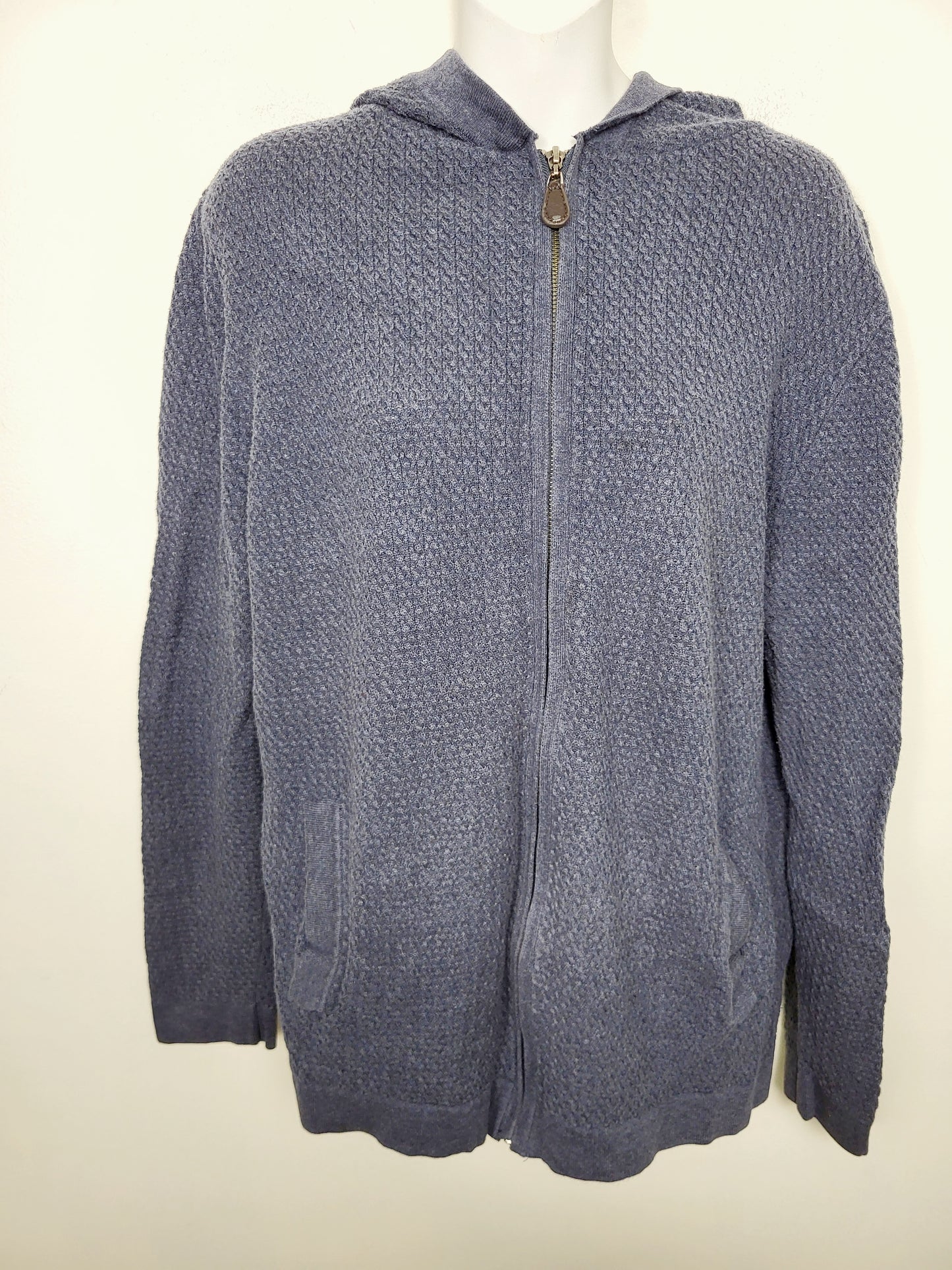 AGLL2 - Frederick Anderson Copenhagen textured blue zip up hooded sweater. Size large