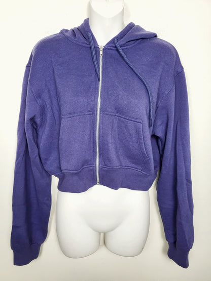 AGLL2 - Refuge blue cropped fleecy lined zip up hoodie. Size medium
