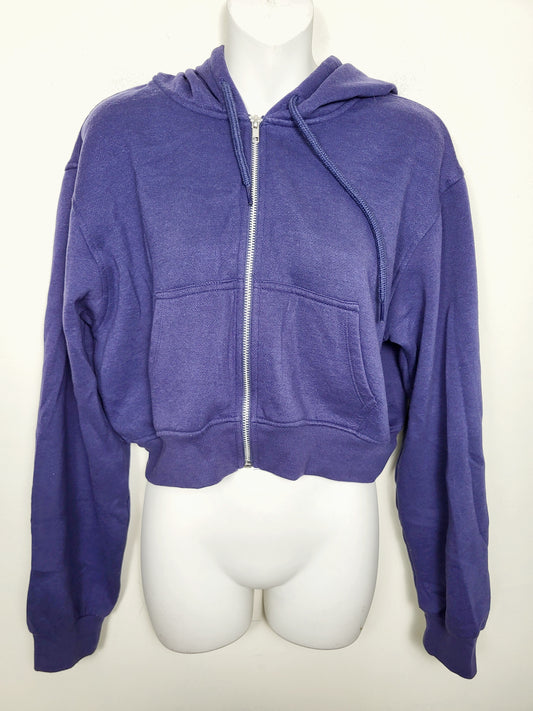 AGLL2 - Refuge blue cropped fleecy lined zip up hoodie. Size medium