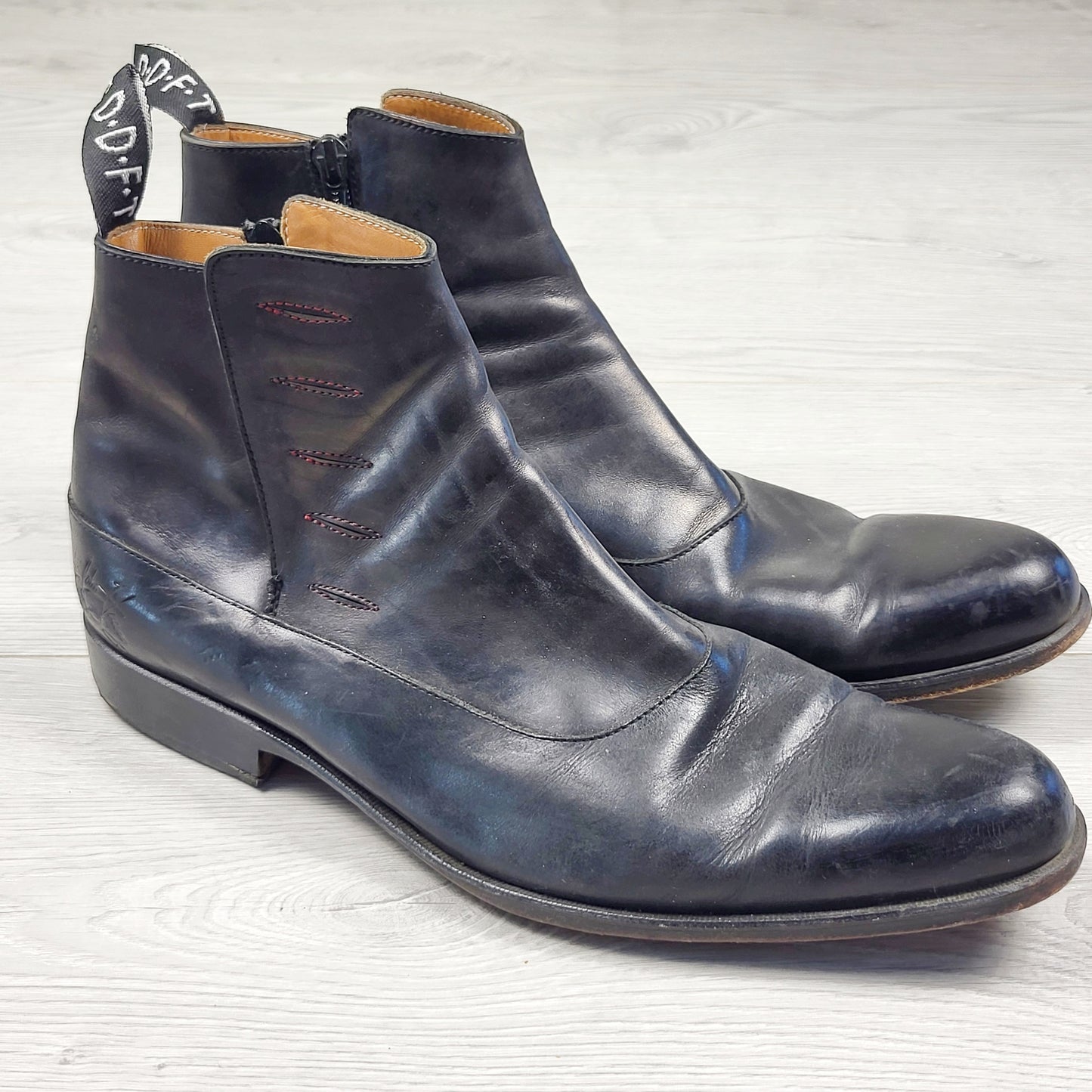 John Fluevog Twin Turbine 1611 First Avenue black Classy Spat Zipper Boots. Men's size 9