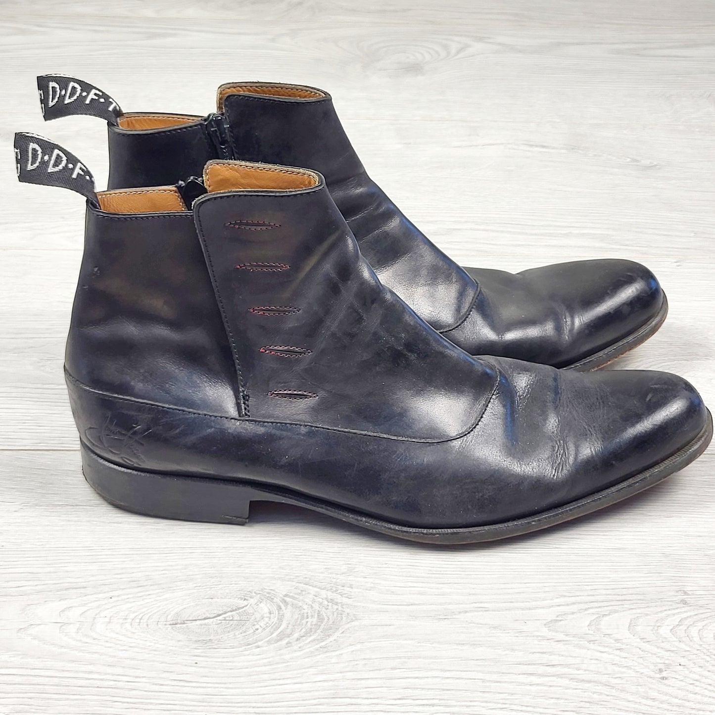 John Fluevog Twin Turbine 1611 First Avenue black Classy Spat Zipper Boots. Men's size 9