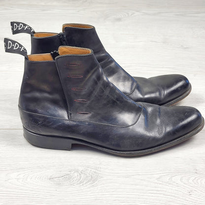 John Fluevog Twin Turbine 1611 First Avenue black Classy Spat Zipper Boots. Men's size 9