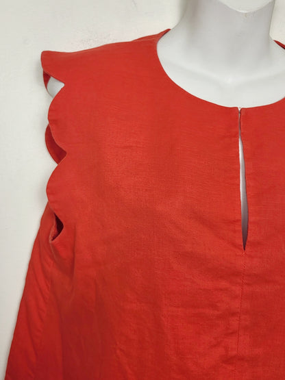 KLJ2 - Paris Atelier & Other Stories red linen-cotton blend scalloped top. Size 8