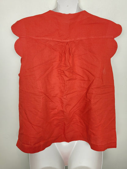 KLJ2 - Paris Atelier & Other Stories red linen-cotton blend scalloped top. Size 8