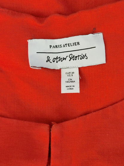 KLJ2 - Paris Atelier & Other Stories red linen-cotton blend scalloped top. Size 8